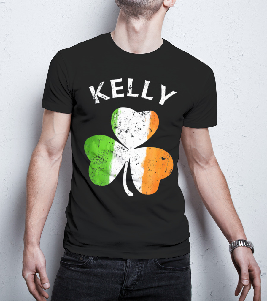 Kelly Irish Shamrock St Patricks Grunge Style Flag T-Shirt