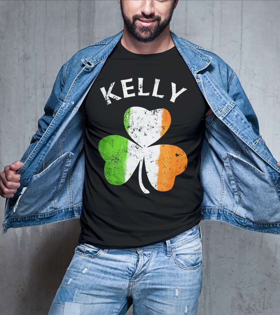 Kelly Irish Shamrock St Patricks Grunge Style Flag T-Shirt