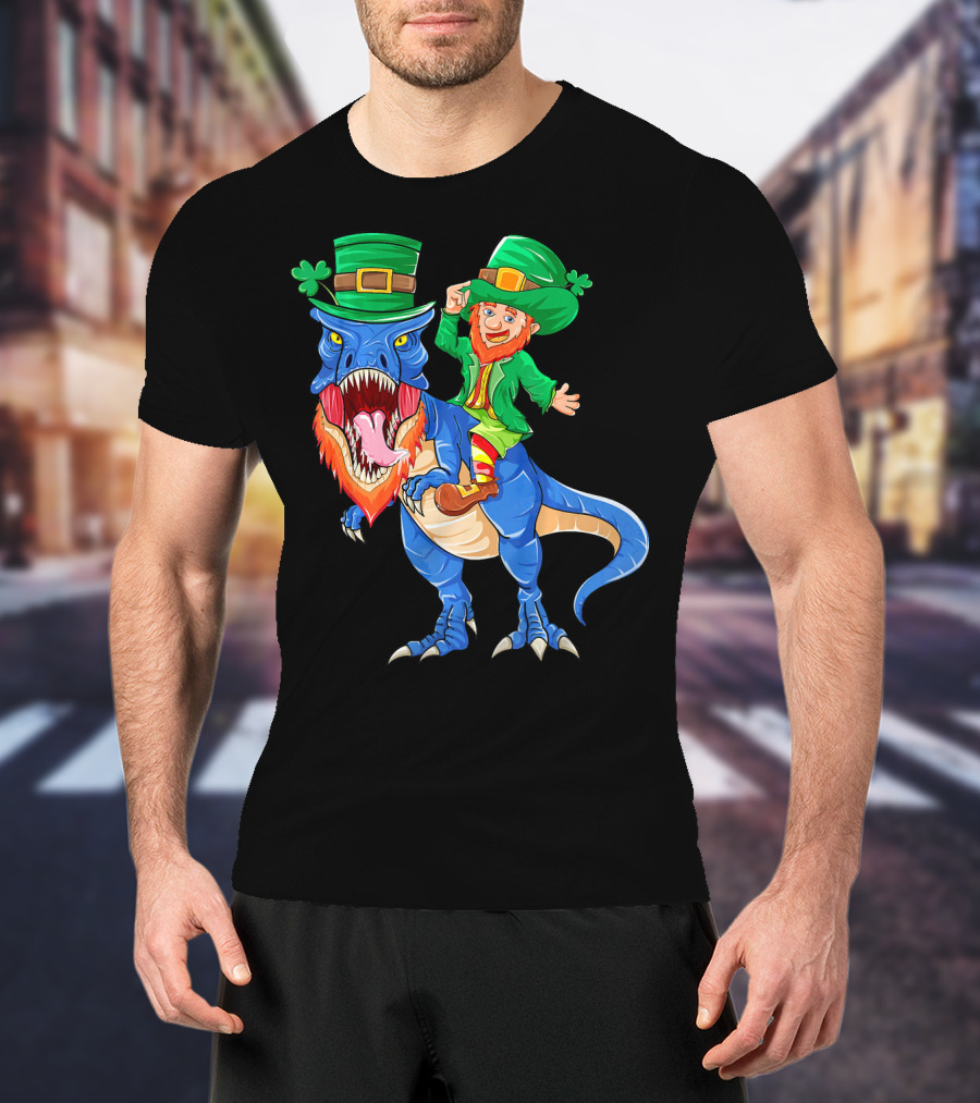 T Rex Dinosaur Ridden By Leprechaun St Patricks Day T-Shirt