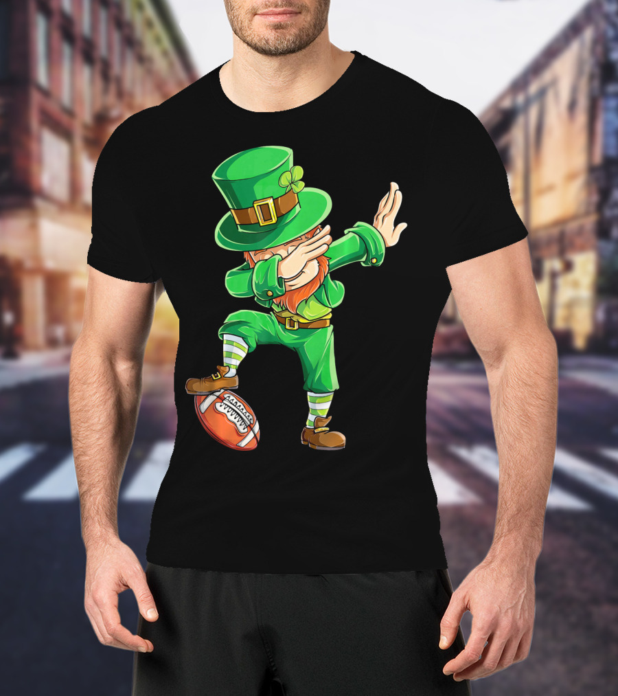 Leprechaun Dabbing On Football With Green Hat And Orange Beard T-Shirt