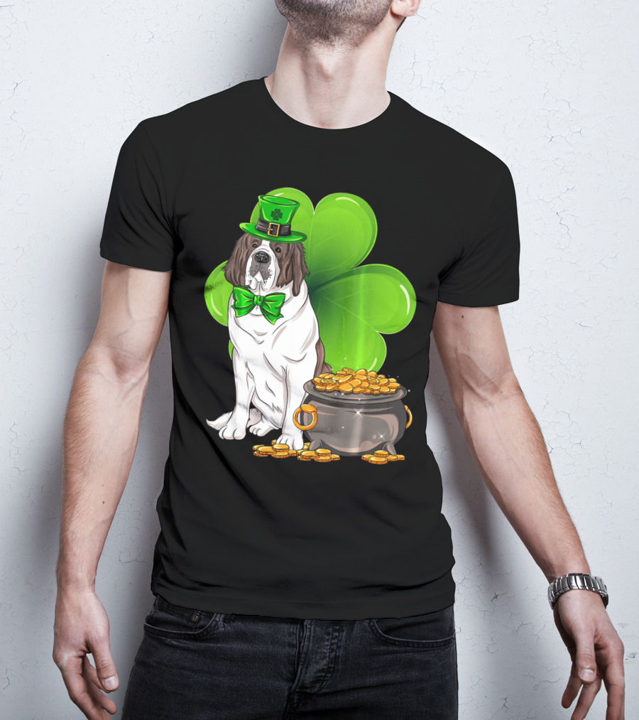 Saint Bernard Leprechaun St Patricks Day Pot Of Gold Clover T-Shirt