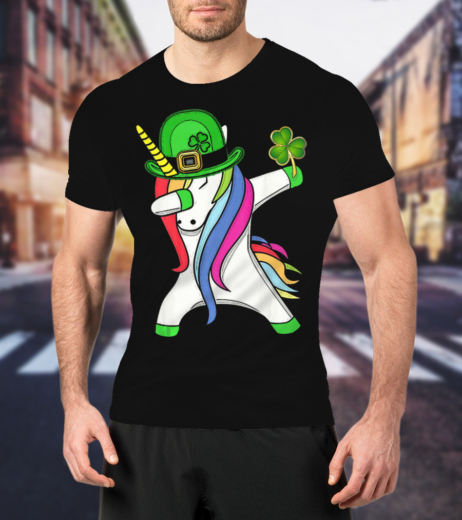 Lepricorn Unicorn Leprechaun St.P Clover Hat Dabbing T-Shirt