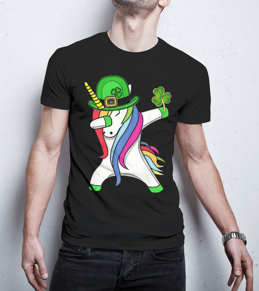 Lepricorn Unicorn Leprechaun St.P Clover Hat Dabbing T-Shirt