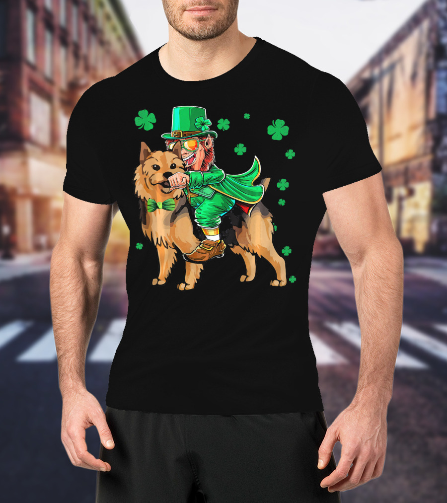 Leprechaun Riding Australian Terrier With Shamrocks T-Shirt
