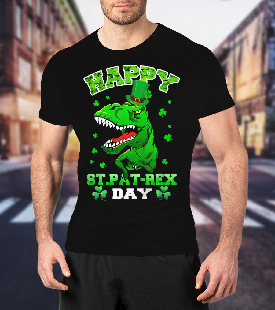 Happy St. Pat-Rex Day Dinosaur With Shamrocks T-Shirt