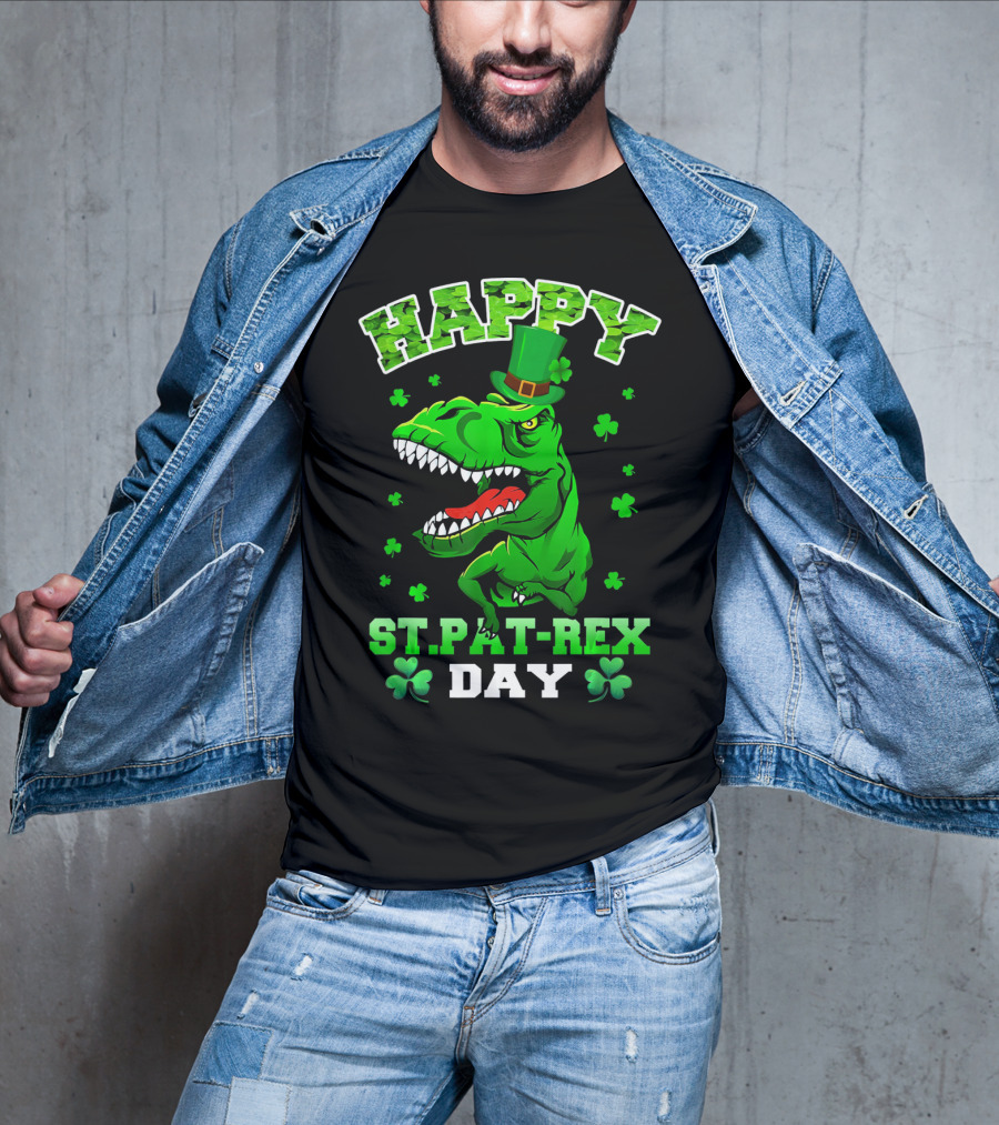 Happy St. Pat-Rex Day Dinosaur With Shamrocks T-Shirt