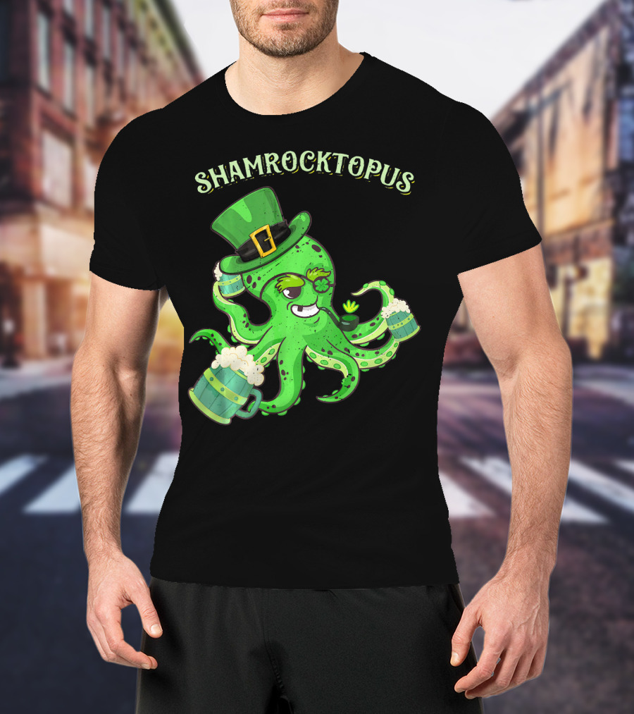Shamrocktopus Octopus Leprechaun St. Pat Green Hat Beer Mugs T-Shirt