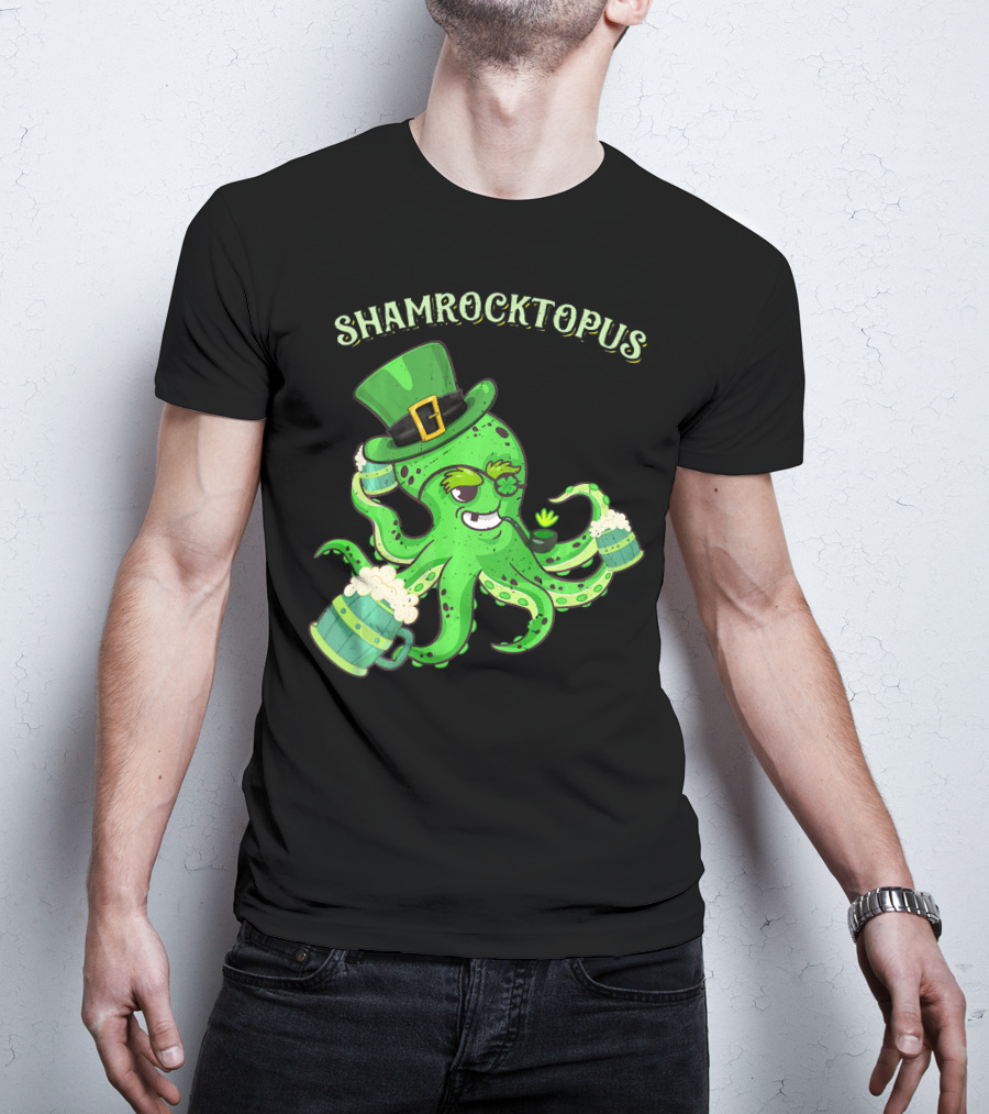 Shamrocktopus Octopus Leprechaun St. Pat Green Hat Beer Mugs T-Shirt