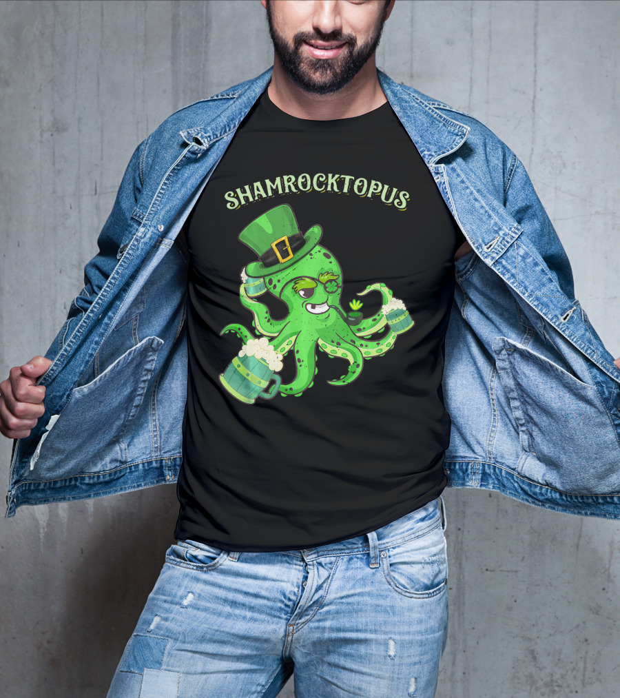 Shamrocktopus Octopus Leprechaun St. Pat Green Hat Beer Mugs T-Shirt