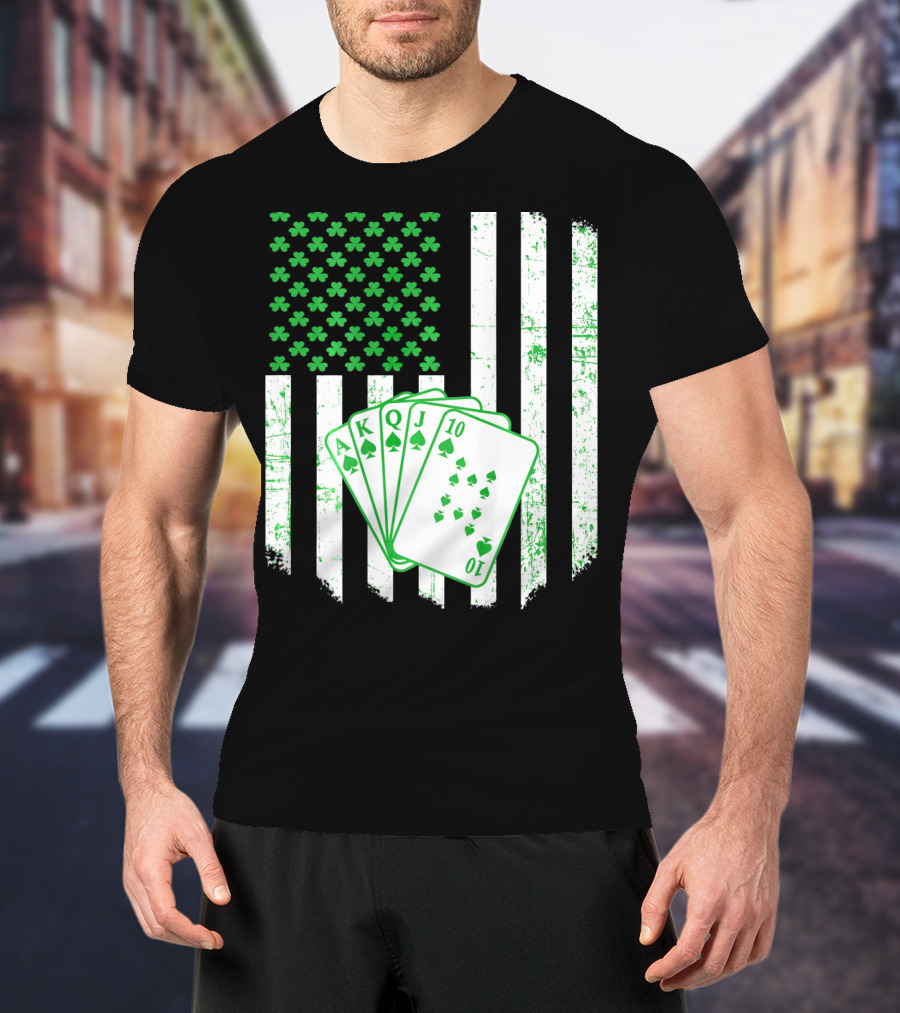 Irish Poker Flag With Shamrock And Playing Cards T-Shirt