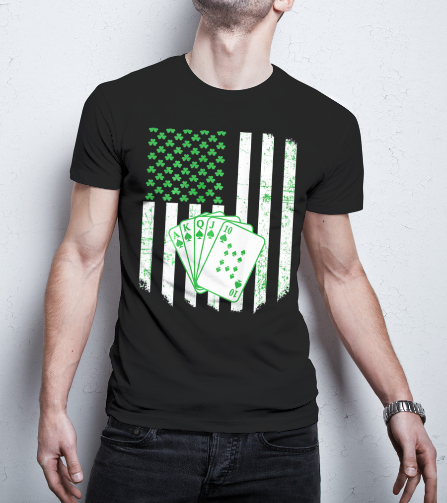 Irish Poker Flag With Shamrock And Playing Cards T-Shirt