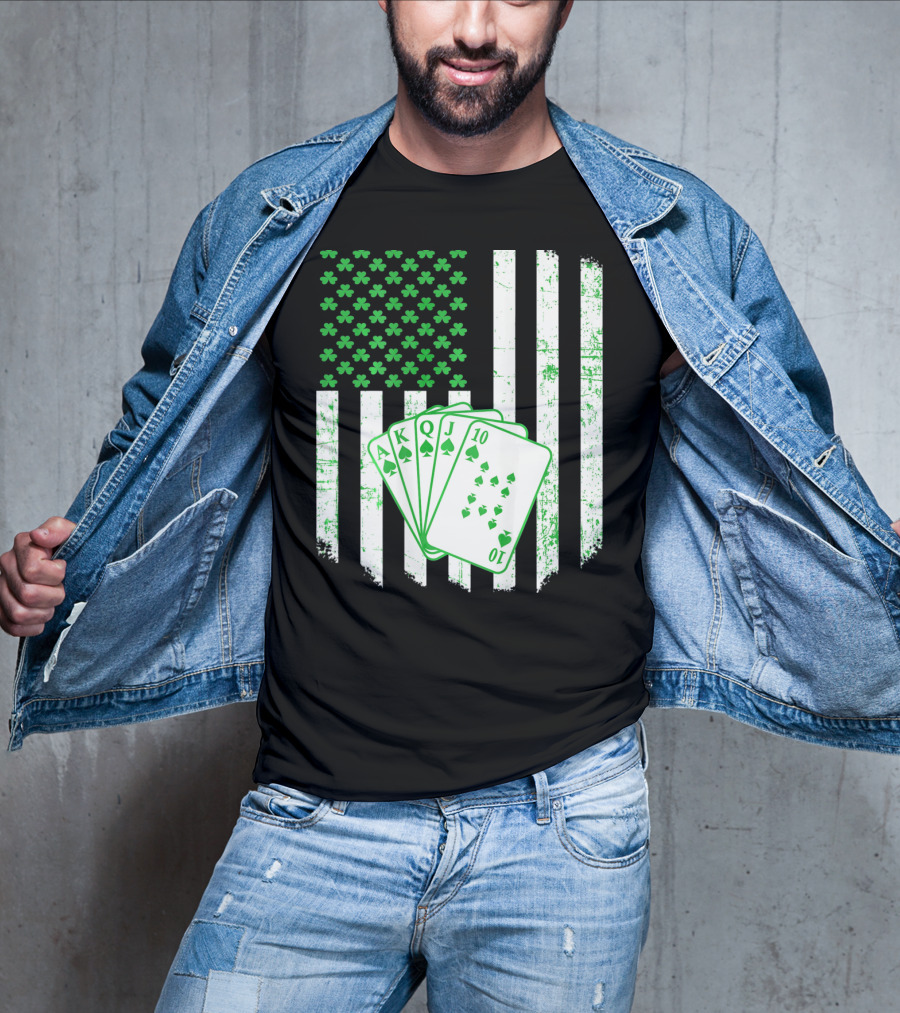 Irish Poker Flag With Shamrock And Playing Cards T-Shirt