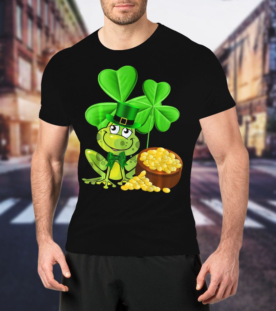 Leprechaun Frog St. Patrick's Day Shamrock Gold Coins T-Shirt