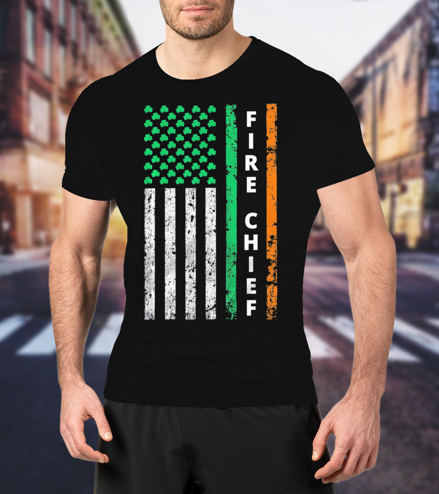 Fire Chief Irish Shamrock American Flag T-Shirt