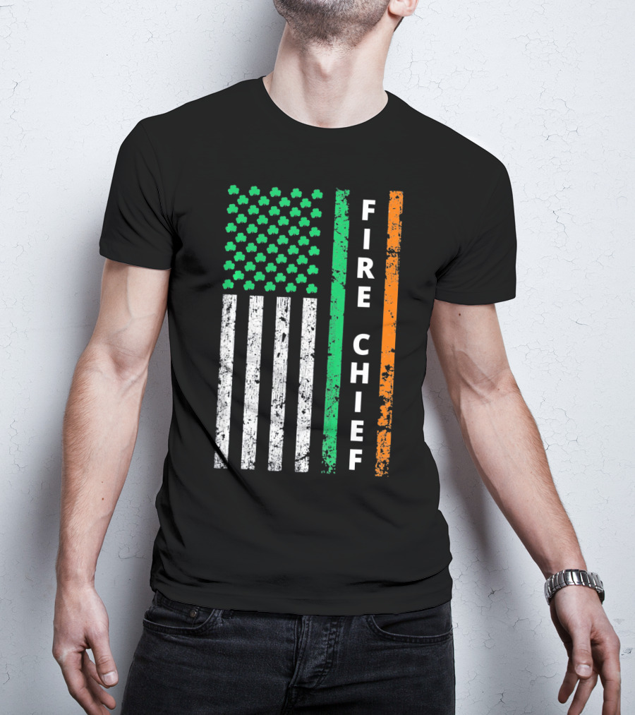 Fire Chief Irish Shamrock American Flag T-Shirt