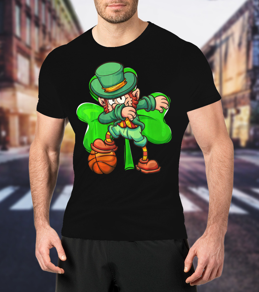 Dabbing Leprechaun With Basketball And Shamrock T-Shirt