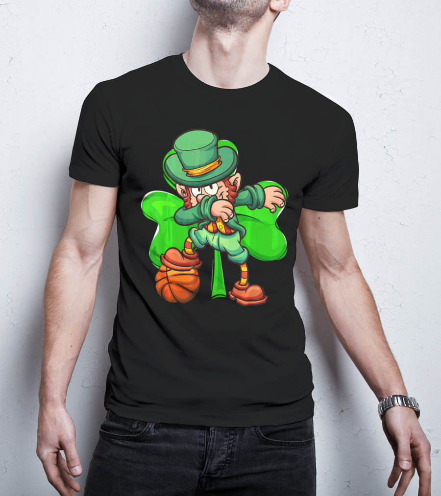 Dabbing Leprechaun With Basketball And Shamrock T-Shirt