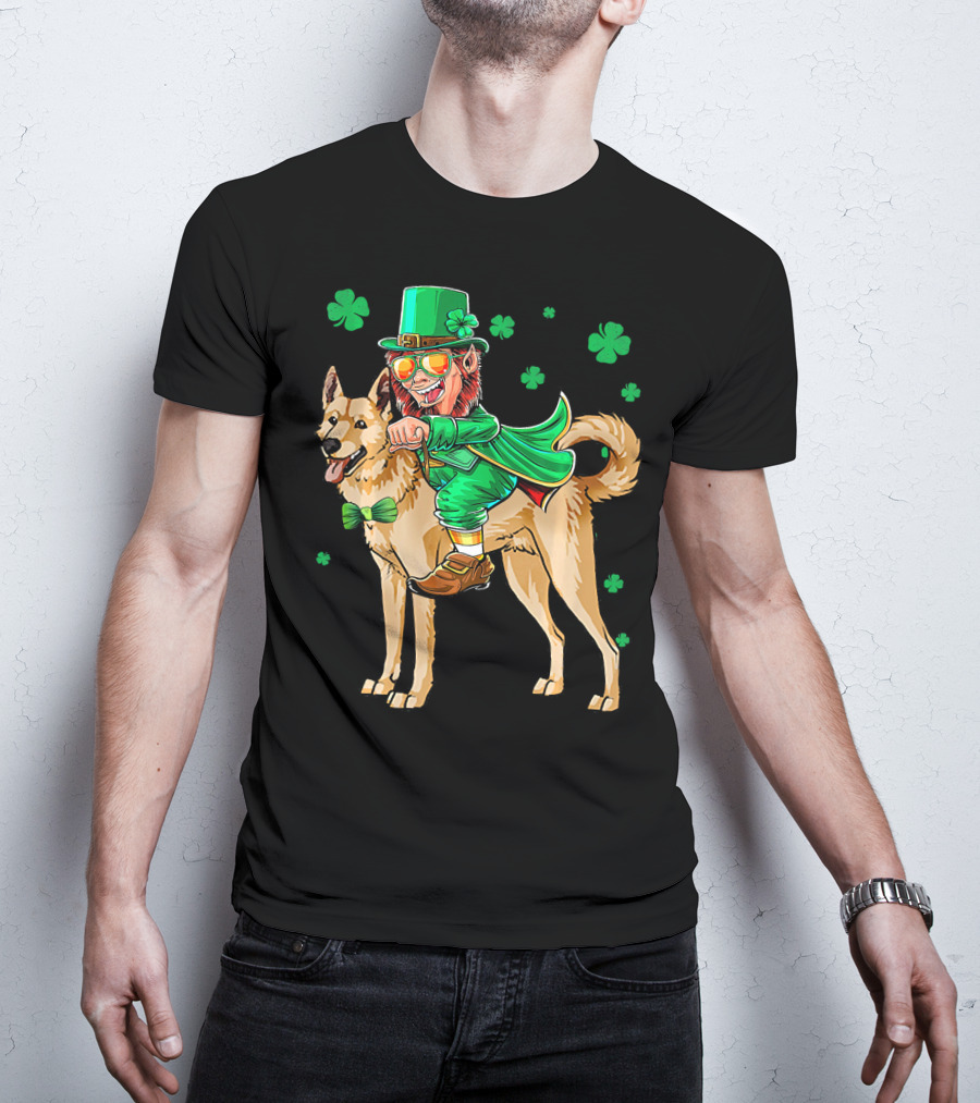 Leprechaun Riding Canaan Dog With Shamrock St. Patrick's Day T-Shirt