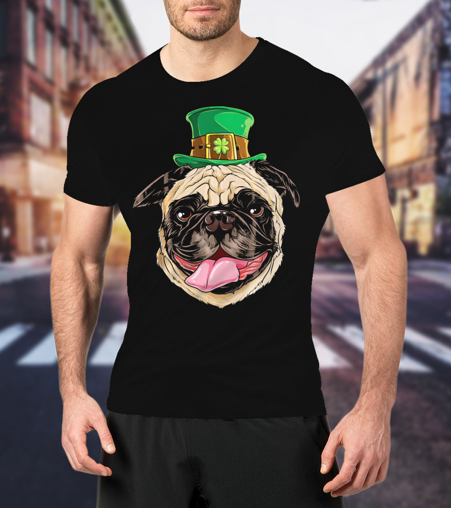 Irish Pug Leprechaun St Patricks Day Shamrock Hat T-Shirt