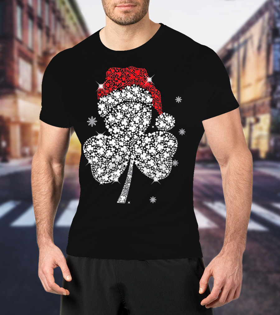Shamrock With Santa Hat And Snowflakes T-Shirt