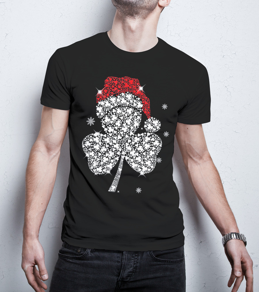 Shamrock With Santa Hat And Snowflakes T-Shirt