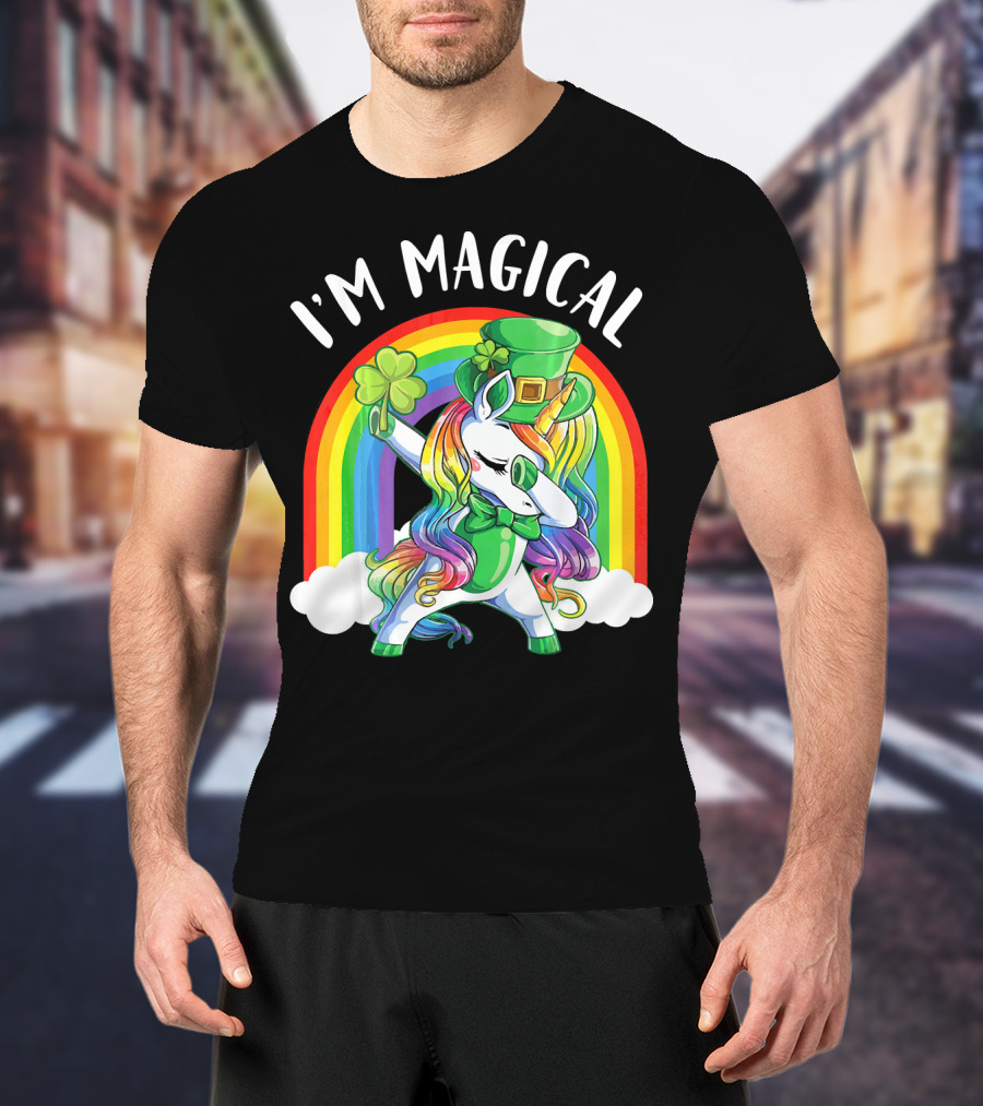 I'm Magical Unicorn Leprechaun Dabbing With Shamrock And Rainbow T-Shirt