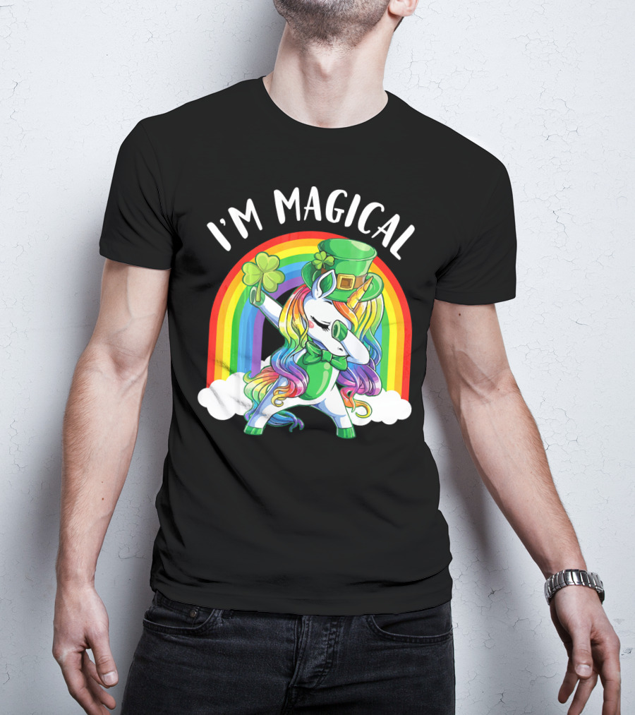 I'm Magical Unicorn Leprechaun Dabbing With Shamrock And Rainbow T-Shirt
