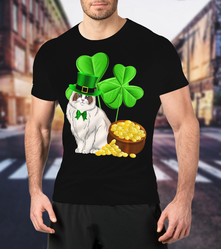 Himalayan Cat St Patricks Day Leprechaun Shamrocks And Gold Coins T-Shirt