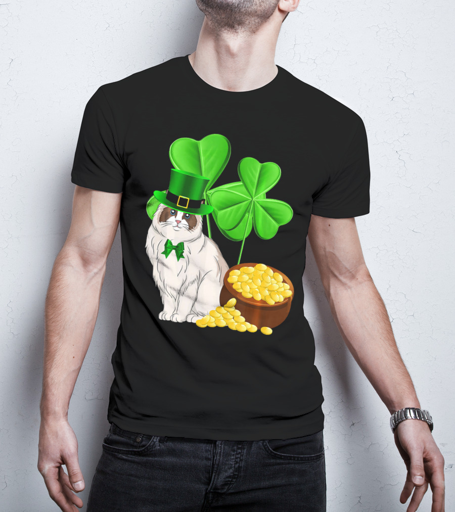 Himalayan Cat St Patricks Day Leprechaun Shamrocks And Gold Coins T-Shirt