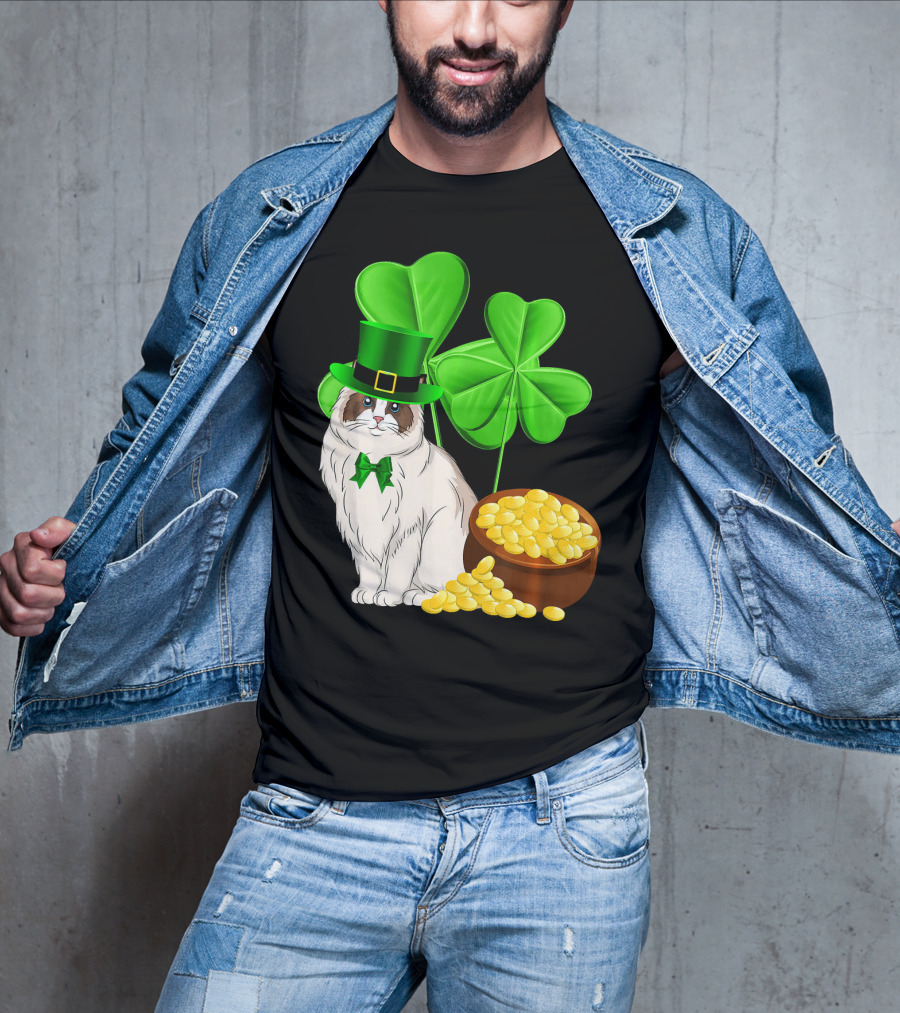 Himalayan Cat St Patricks Day Leprechaun Shamrocks And Gold Coins T-Shirt