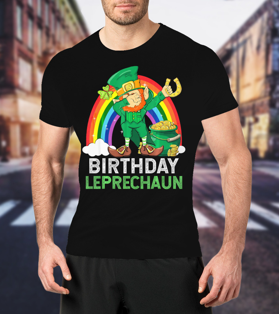 Birthday Leprechaun Dabbing Rainbow Pot Of Gold T-Shirt