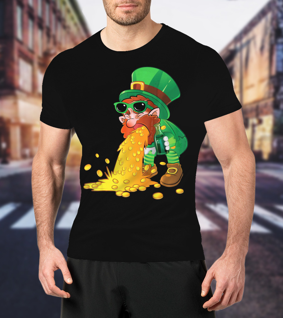 Puking Leprechaun St Patrick's Day Humor With Gold Coins T-Shirt
