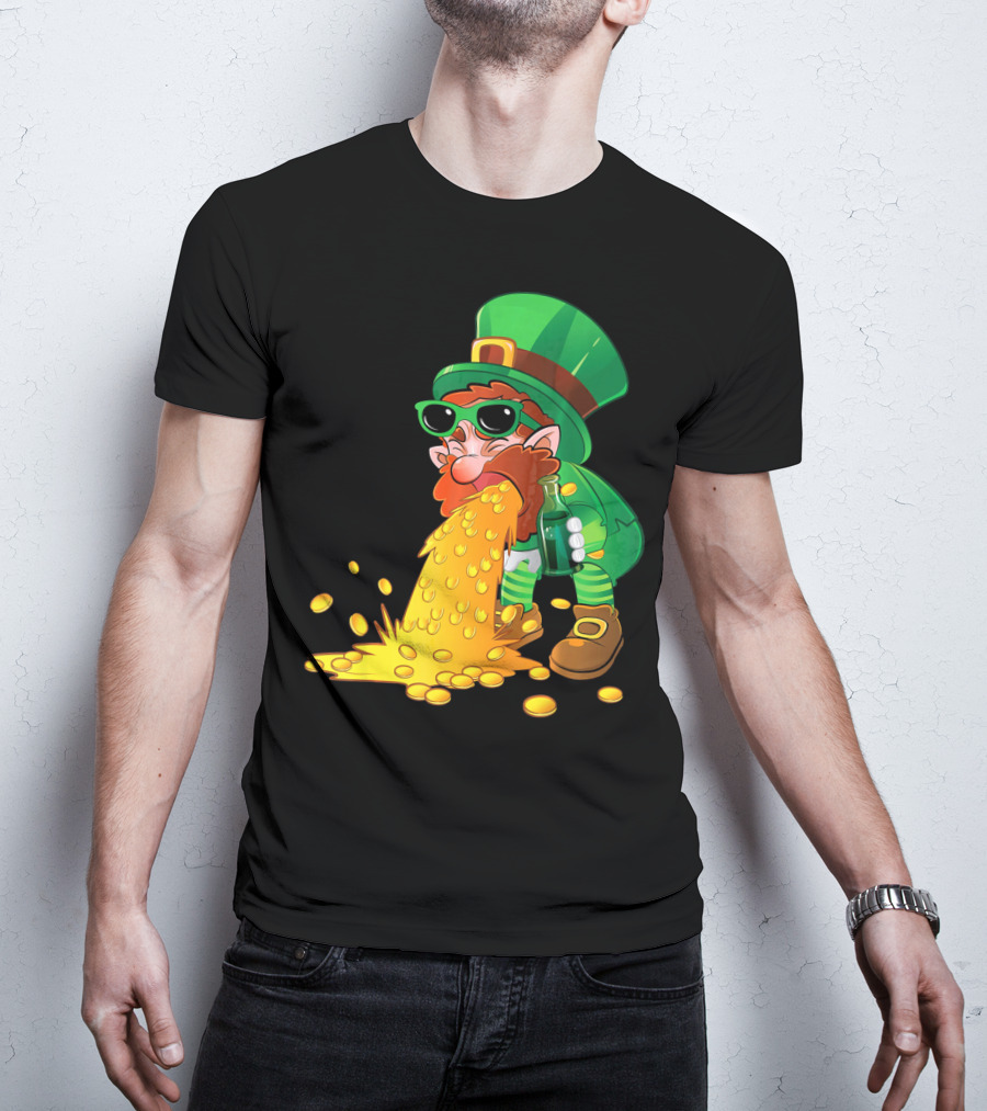 Puking Leprechaun St Patrick's Day Humor With Gold Coins T-Shirt
