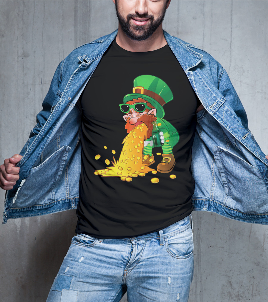 Puking Leprechaun St Patrick's Day Humor With Gold Coins T-Shirt