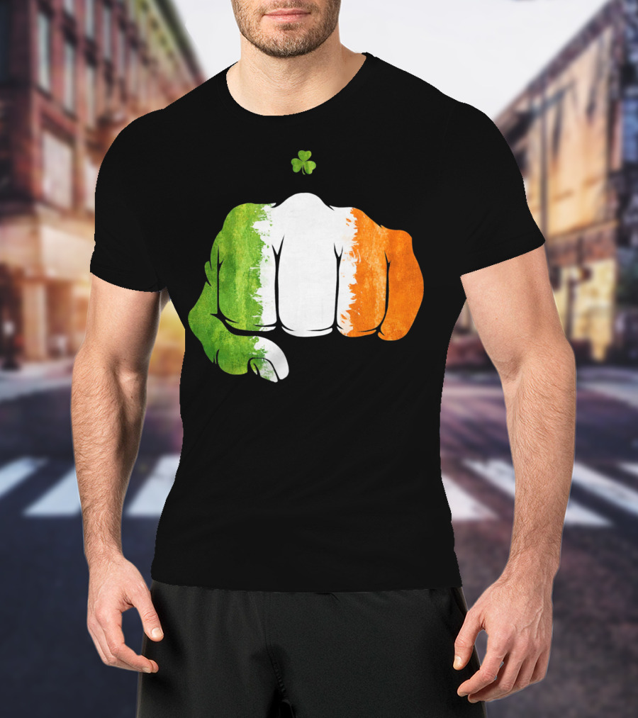 Irish Fighting Fist With Tricolor And Shamrock Mixed Martial Arts T-Shirt