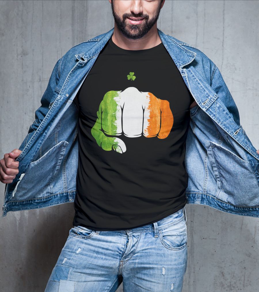 Irish Fighting Fist With Tricolor And Shamrock Mixed Martial Arts T-Shirt