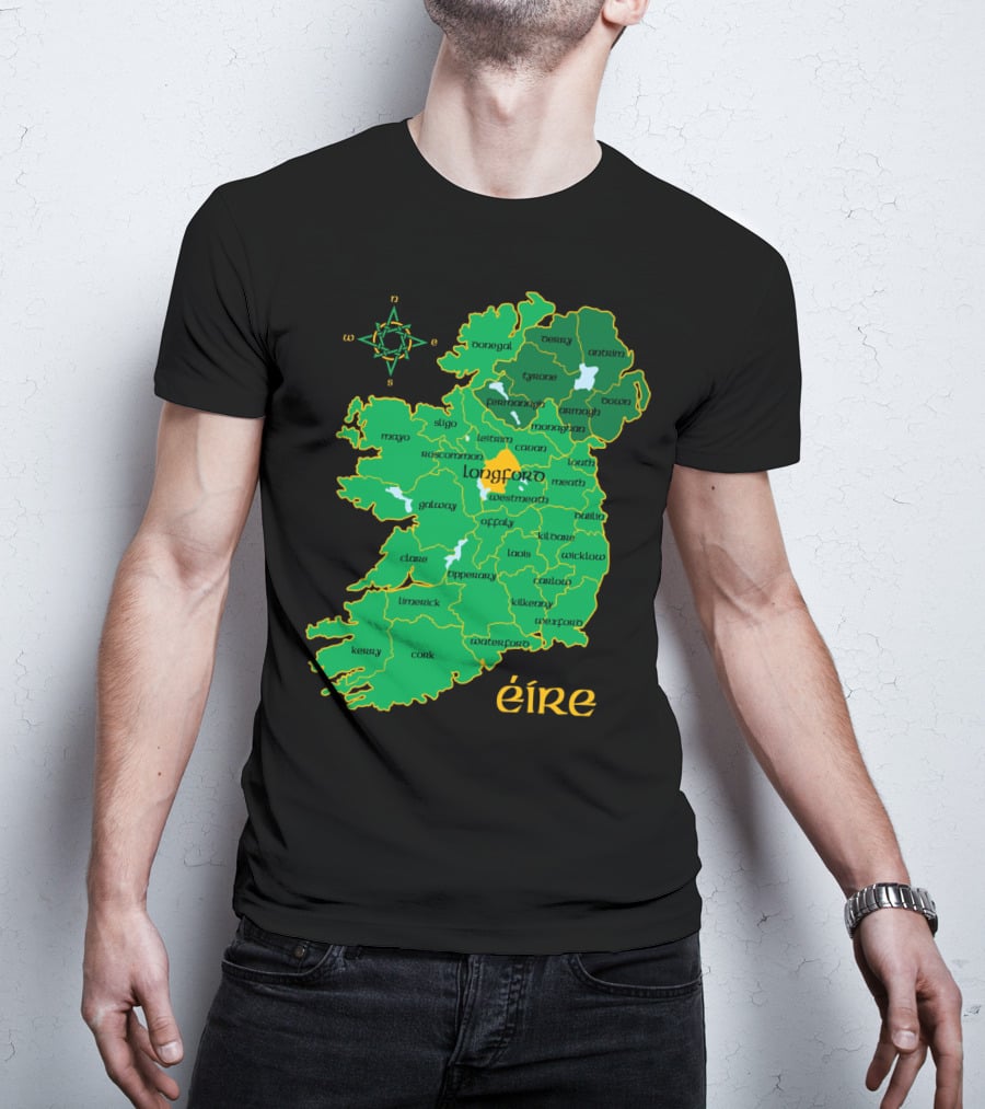 Longford Ireland Map Eire Travel Irish Coun Regions T-Shirt