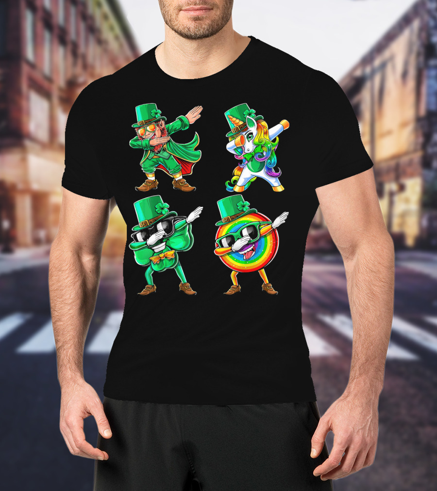 Dabbing Leprechaun Unicorn Rainbow Shamrock St. Patrick's Day Fun T-Shirt