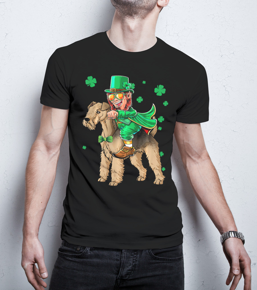 Leprechaun Lakeland Terrier Shamrock Celebration With Green Hat And Bow Tie T-Shirt