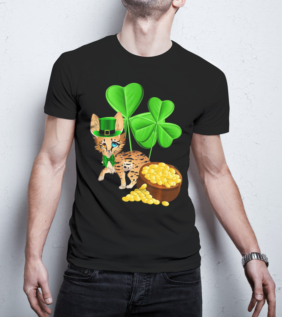 Ocicat St Patricks Day Leprechaun With Shamrocks And Gold Coins T-Shirt