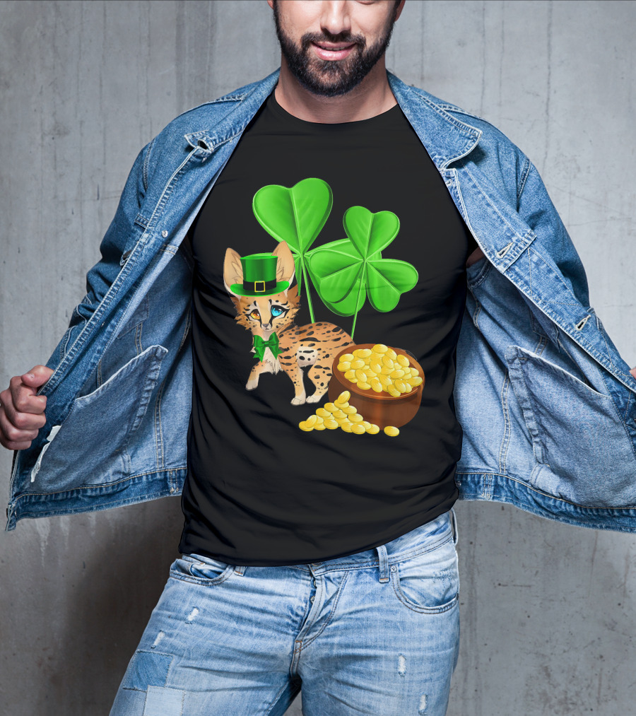 Ocicat St Patricks Day Leprechaun With Shamrocks And Gold Coins T-Shirt