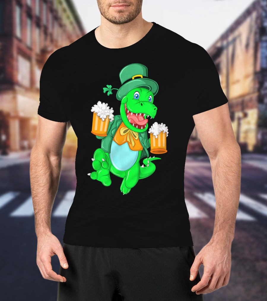 Irish Leprechaun Dinosaur Beer Party T-Shirt