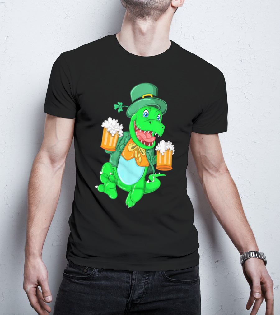 Irish Leprechaun Dinosaur Beer Party T-Shirt