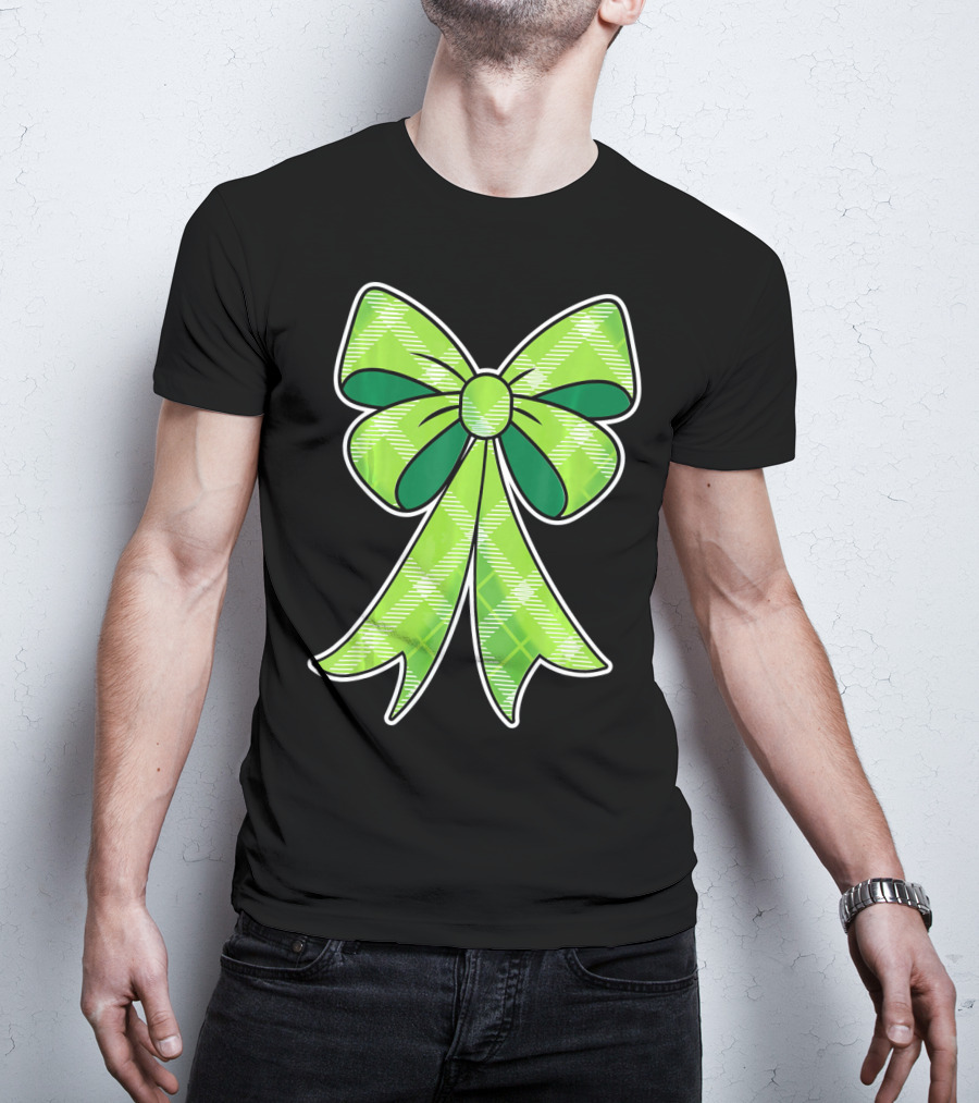 Girls St Patricks Day Green Plaid Bow T-Shirt