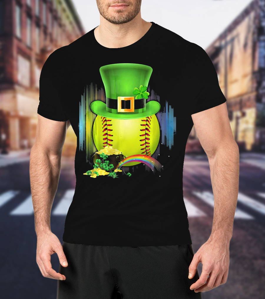 Leprechaun Softball St. Patrick's Day Coin Rainbow T-Shirt