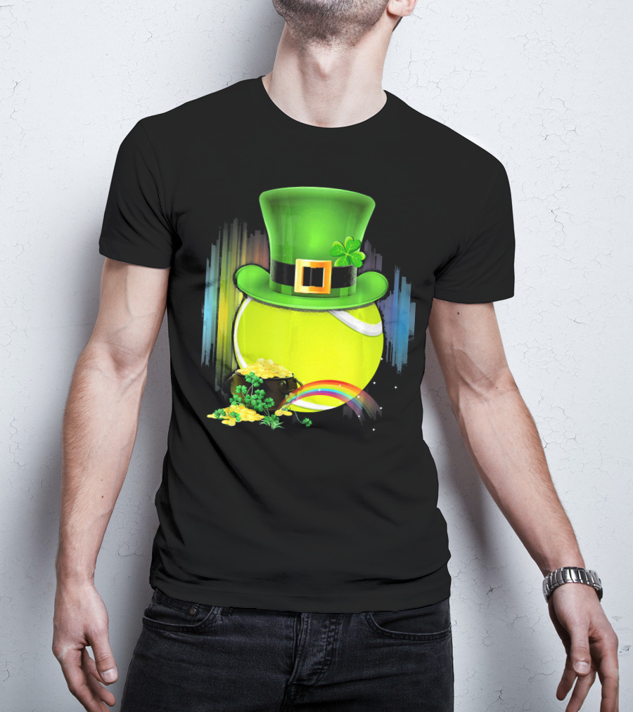 Leprechaun Hat Tennis Ball With Rainbow And Pot Of Gold For Saint Patricks T-Shirt