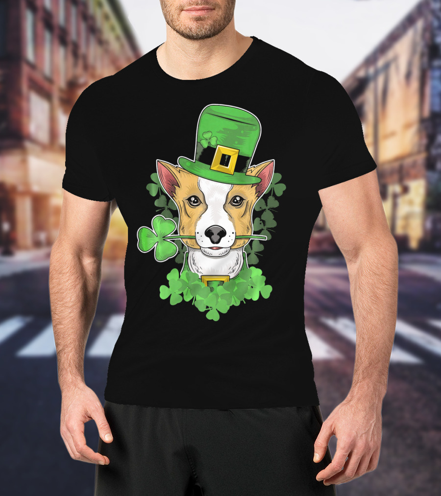 Happy Saint Patricks Day Corgi Wearing Leprechaun Hat And Shamrocks T-Shirt