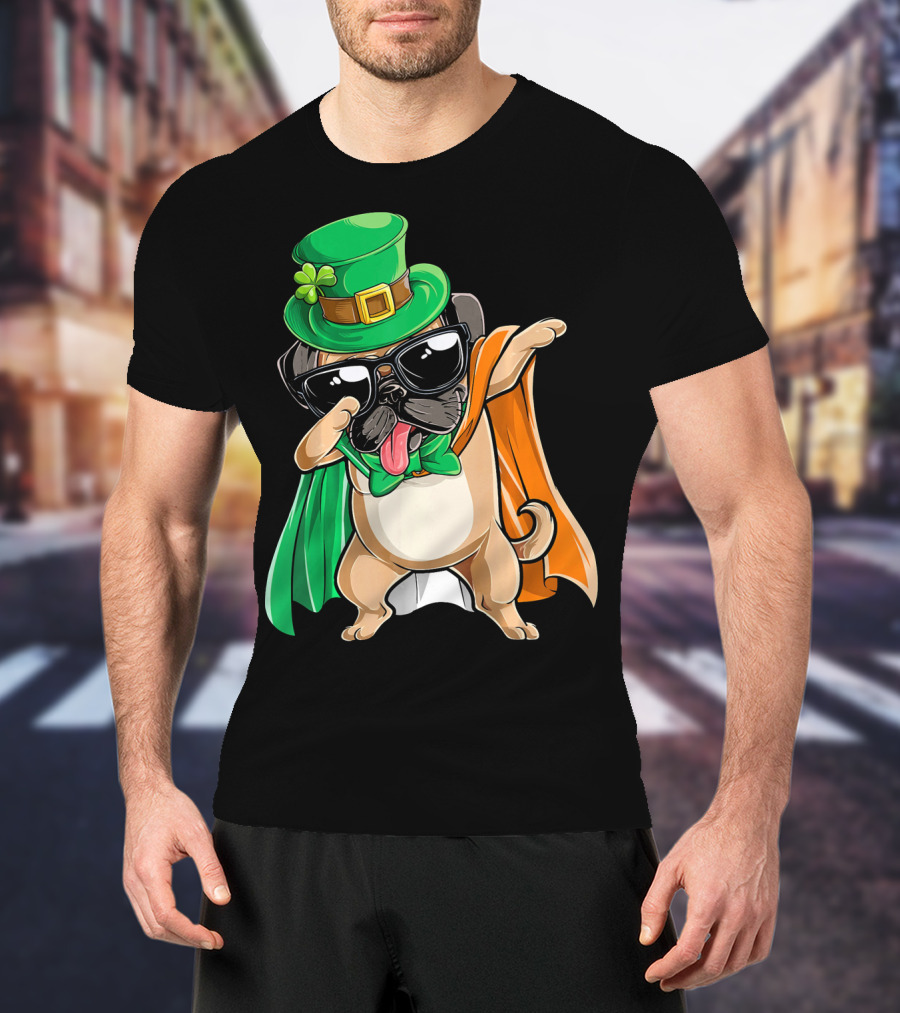 Dabbing Pug St Patrick's Day Leprechaun Hat Cape T-Shirt