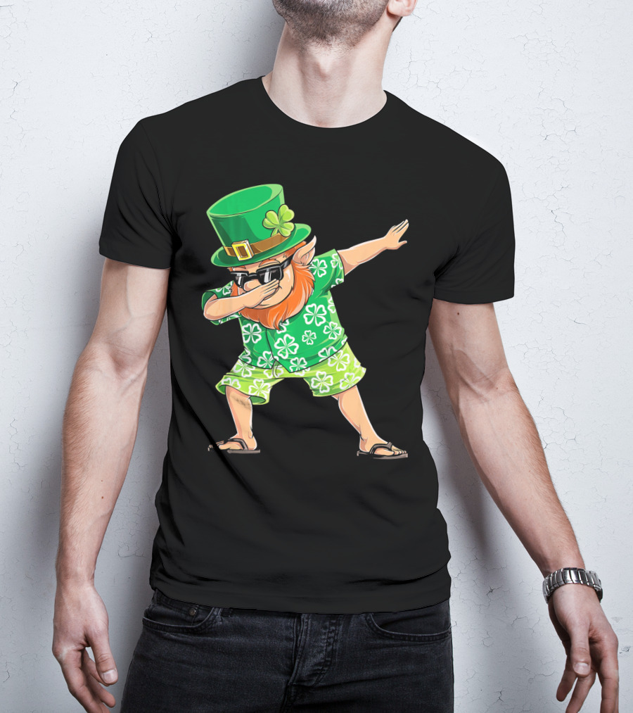 Dabbing Leprechaun In Hawaiian Clover T-Shirt