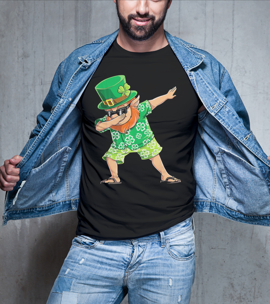 Dabbing Leprechaun In Hawaiian Clover T-Shirt